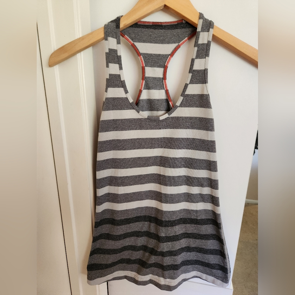 Lululemon Cool Racerback Marshmallow Stripe‎ Heathered Sand Dune Black Size 2